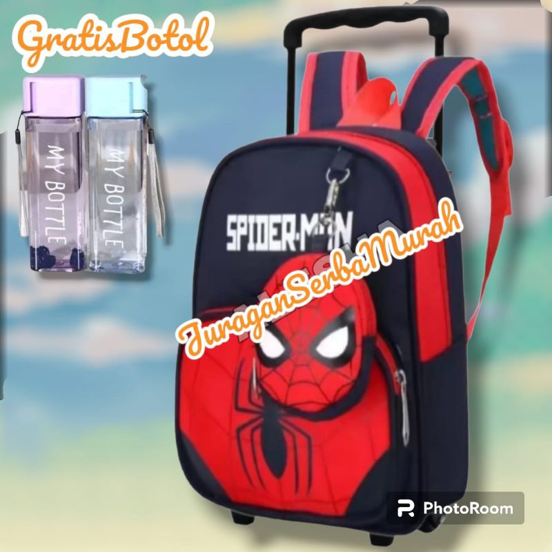 Tas Troli Tas Dorong Anak Laki-laki TK SD Karakter Spider-Man Superhero
