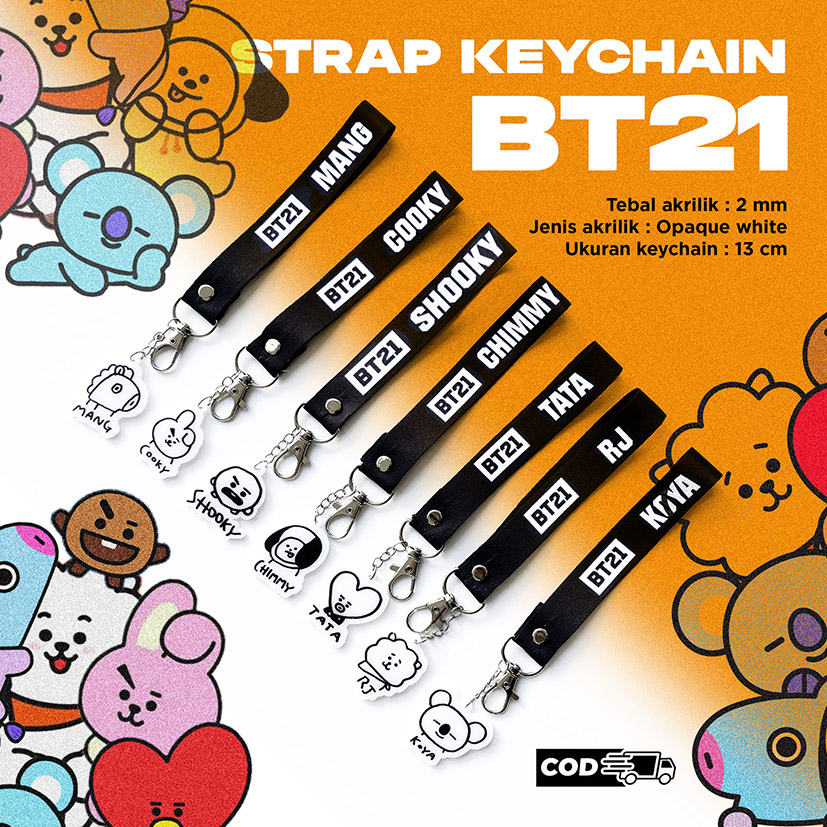 BT21 Gantungan kunci Strap Name Kpop/Tali HP BTS Merchandise