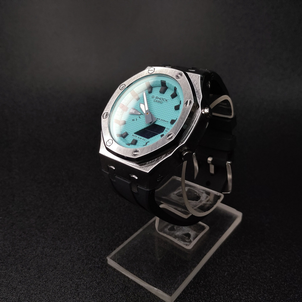 Jam Tangan Pria Wanita Casio G-Shock GM-2100 Series Custom Gen 1 Captain Silver Blue