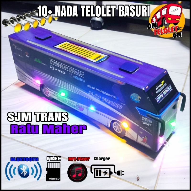 Miniatur Bus Telolet Basuri SJM TRANS Ratu Maher Batosai Full Lampu