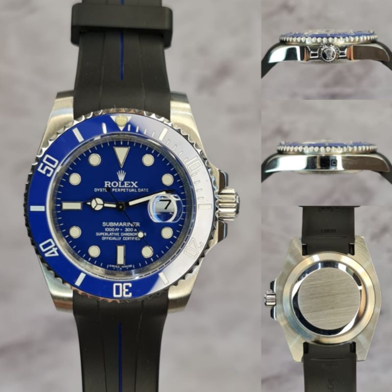 Jam Tangan Pria Rolex Rubber-B Oyster Flex Sapphire Glass - Jam Tangan Rolex Autometic - Biru Hitam