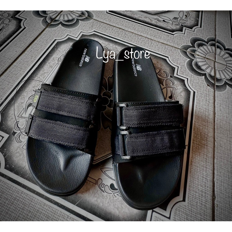 SENDAL SLIP_ON PRIA/WEANITA  SENDAL CASUAL TALI WEBING/PREPET FREE BOX+KAPERBACK COMFORT BLACK