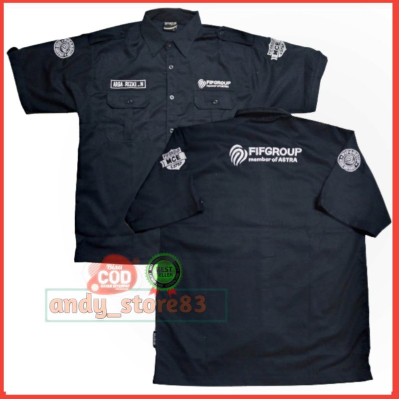 kemeja FIF GROUP biru dongker tangan pendek