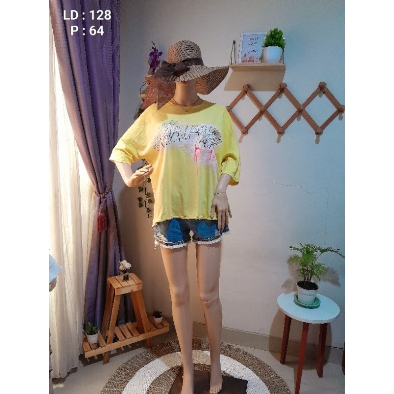 Baju kaos wanita oversize warna kuning