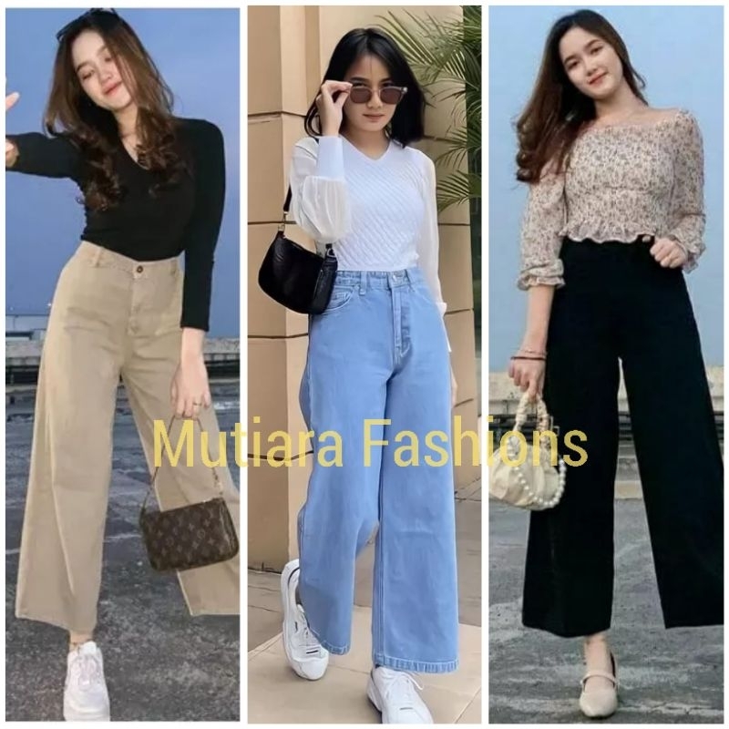 Celana Kulot Jeans Wanita Highwaist Black Mozza Celana Wanita Jeans HW