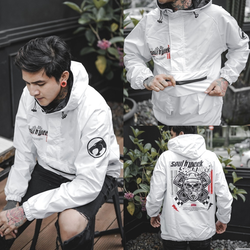 Jaket Bomber Outdoor Putih - Hitam Addict-Southwek