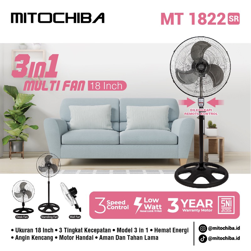 [MEDAN] STAND FAN 3in1 1822sr remote mitochiba