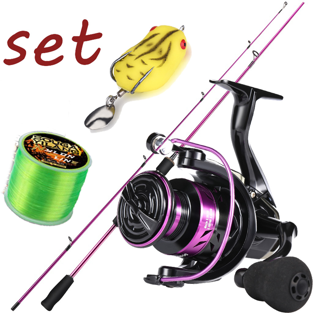 Joran Pancing Set 1.8m 2.1m with 1000-5000 Seties reel power handle Reel  Rasio Gear 5.0:1 Max Drag 5-10KG Joran Pancing 1000-5000 Bahan Metal Untuk Air Laut Alat Pancingan Roda Memancing