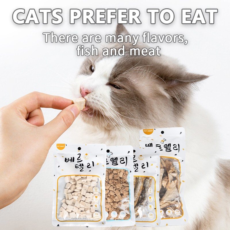 Camilan Hewan Peliharaan Beku Kering Makanan Kucing Anjing Kucing Ayam Murni/Cod/Capelin/Treat Daging Kering Beku 30g