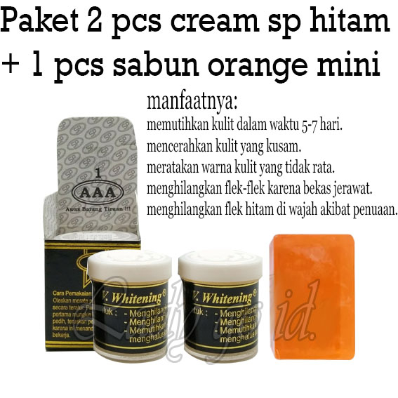 Paket 2 Pcs Cream SP Hitam Cream siang Dan malam SUPER UV WHITENING Plus 1 PCS Sabun whitening mini