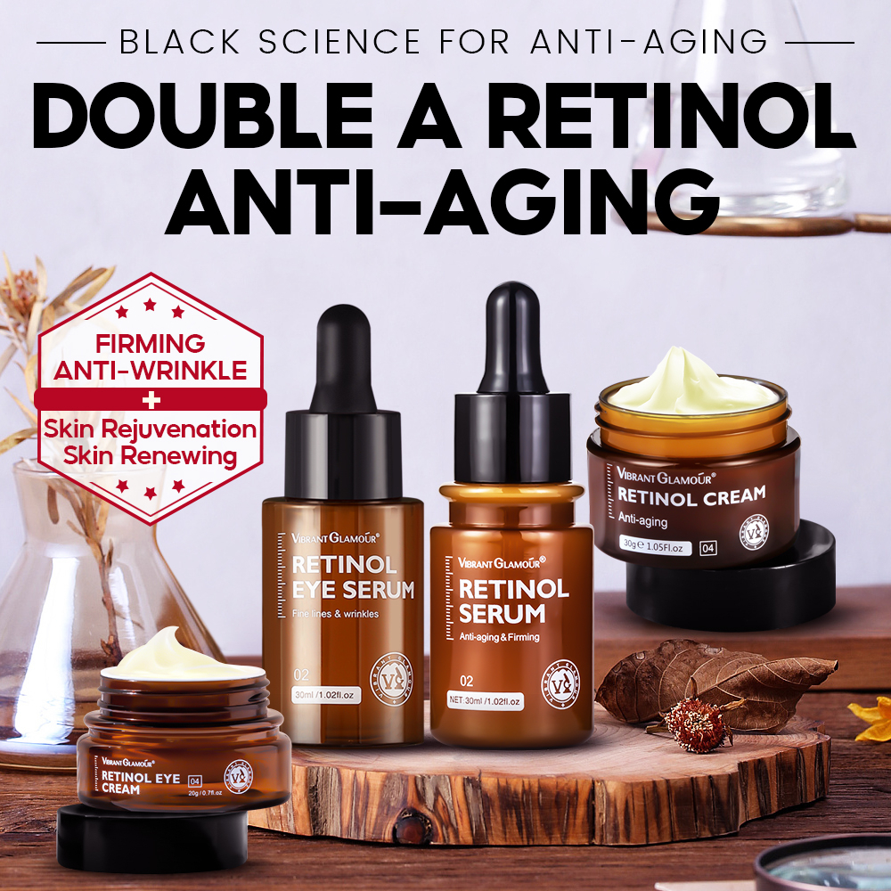 Vibrant Glamour Set Cream Retinol Untuk Anti-Penuaan dan Menghilangkan kerutan Wajah 30Gr Serum Retinol Memutihkan Mencerahkan dan Melembabkan Jerawat Wajah Perawatan Kulit