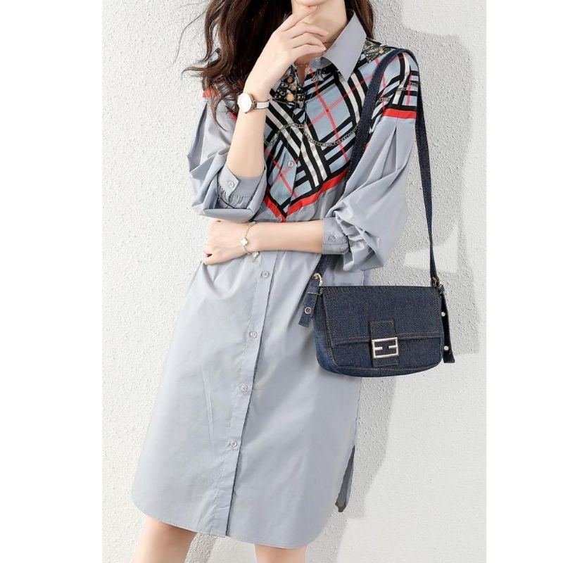 MDLV ~ 1874# Sevilla Patchwork Long Shirt Dress Kemeja