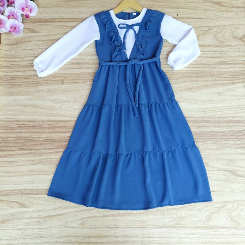 MIDI DRESS KOREA ANAK I CRINGKLE AIRFLOW TERBARU KHANZA USIA 2-12 TAHUN