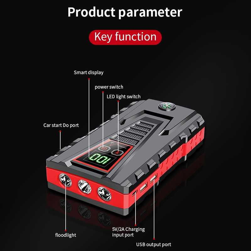 Jump Starter Power Bank Senter Dual USB Port 12V 10000mAh Jump Starter Atasi Mobil Mogok Port Layar Digital