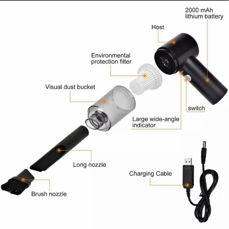 YUN Mall Mini Portable Vacuum Cleaner Wireless Vakuum Penghisap Debu Mobil Meja Rumah