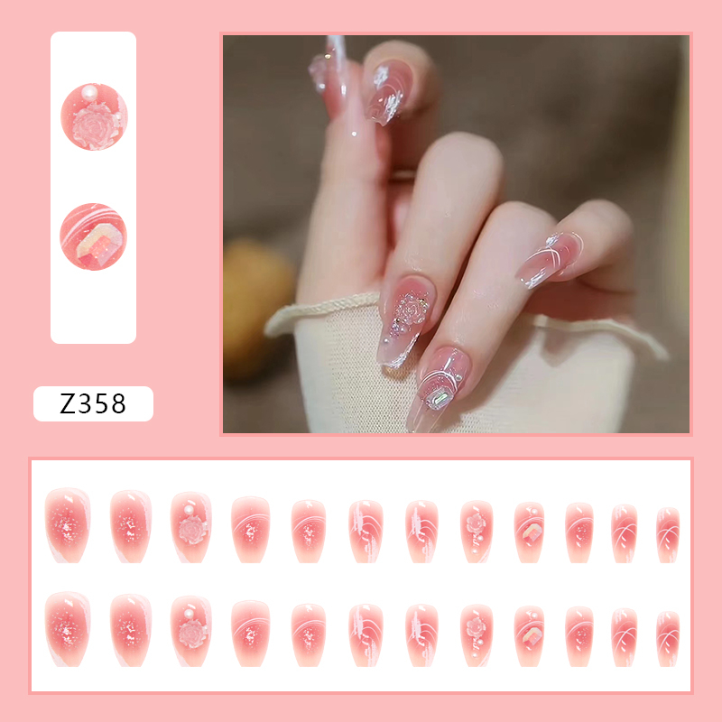 【 COD 】24pcs Set Kuku Palsu Pajang Dan Lem/Long Fake Nail Art/Fashion Party and Wendding