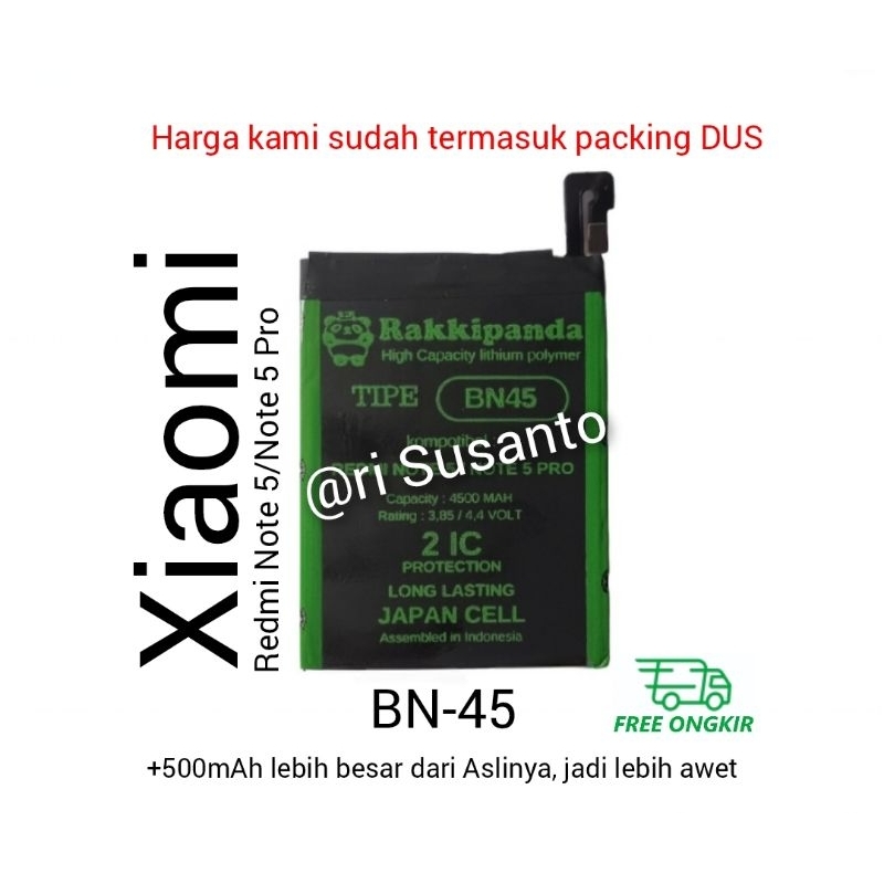 Baterai Rakkipanda BN-45 BN45 for XIAOMI REDMI NOTE 5 / NOTE 5 PRO / NOTE 5 PLUS Double Power 4500mA