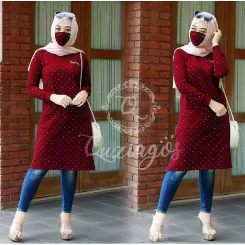 TUNIK WANITA MURAH KEKINIAN FREE MASKER/ TUNIK ONDE SIZE L DAN XL/MATT BABYTERRY TEBAL/TUNIK OUZIAGOZ/TUNIK KEKINIAN LENGAN PANJANG