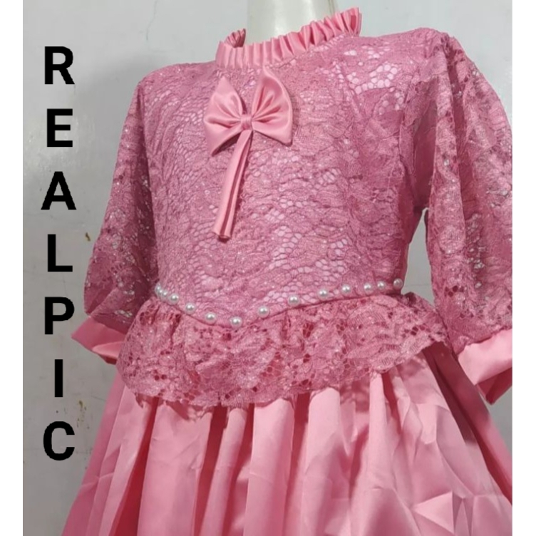 Party Dress Anak Wanita Murah Kekinian/Christy Kids 2-4Tahun Dan 5-7Tahun/Matt Brokat Glitter Mix Satin