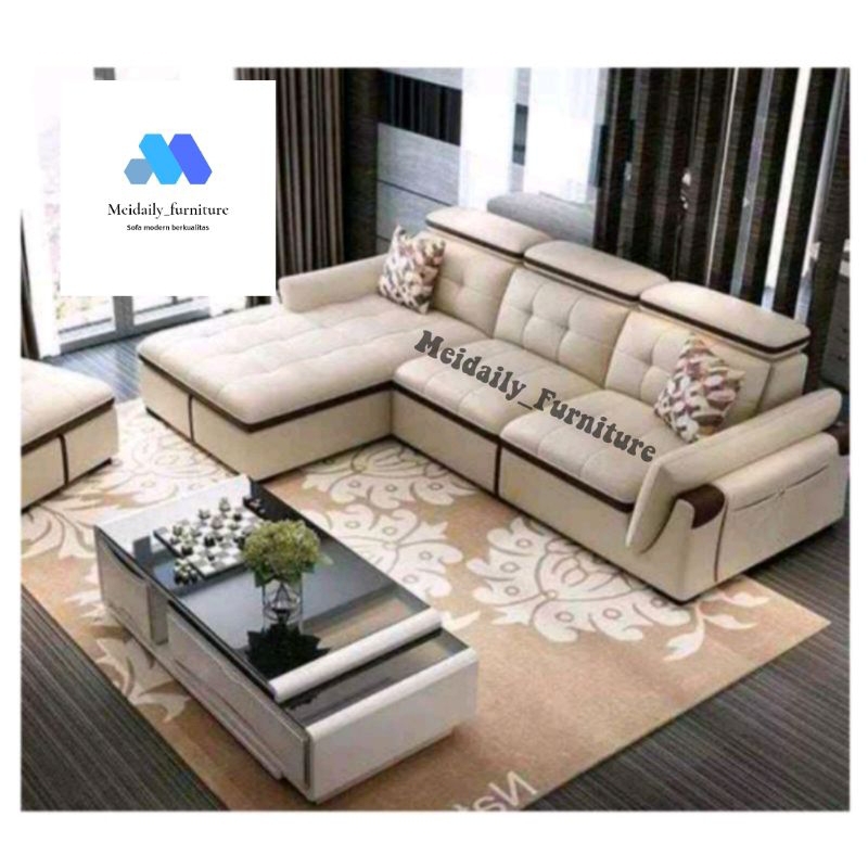 Sofa Kulit Letter L Sofa Minimalis Sofa Ruang Tamu Minimalis sofa l shape Modern