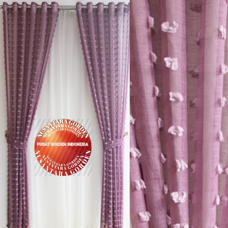 Gorden jendela ruang tamu vitrase Rubi ungu model smokring 6 gelembung tinggi 200