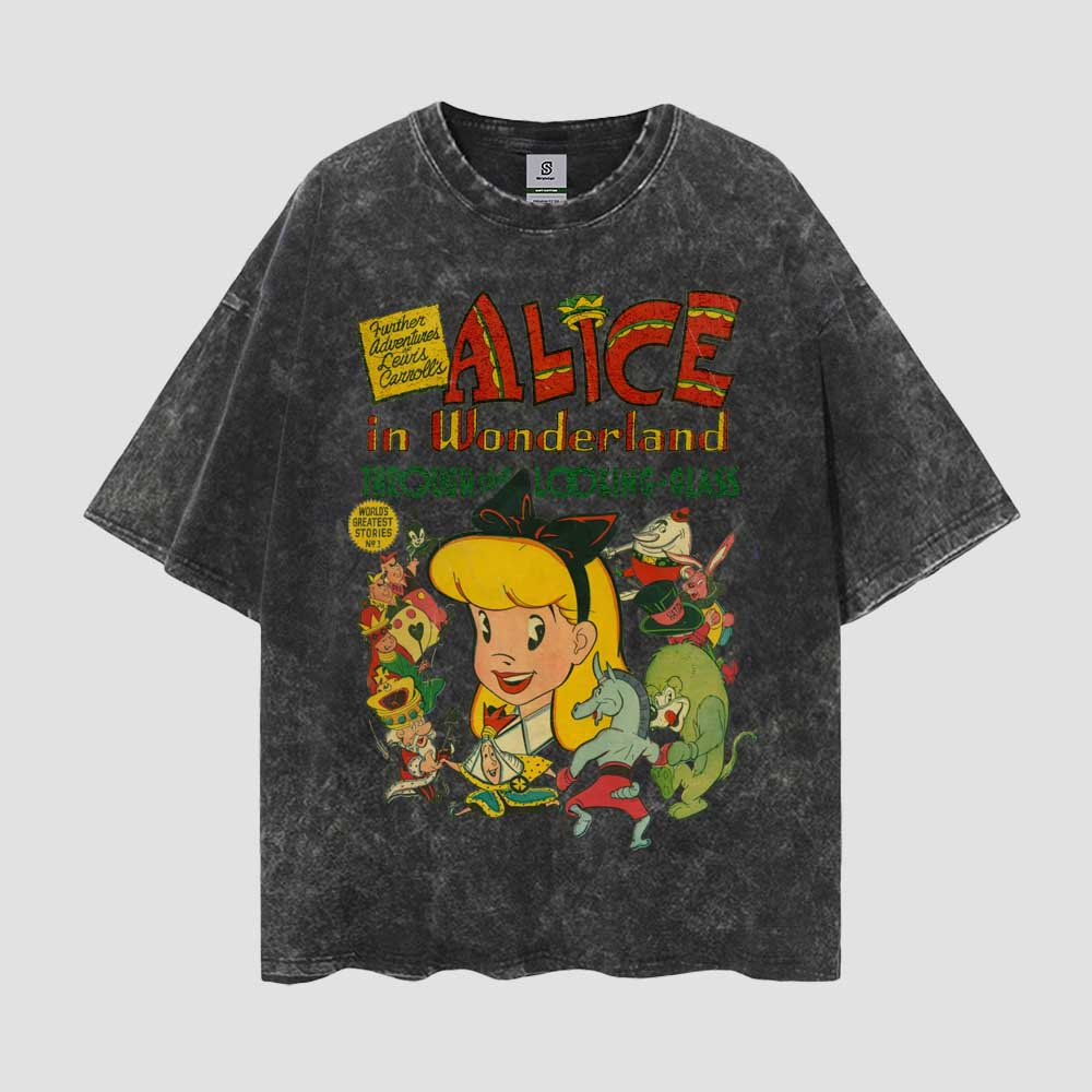 Alice In Wonderland Through The Looking-Glass Vintage  Style Oversize Washed Tee