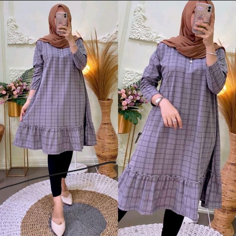 Tunik Voxy Kotak // Tunik Wanita // Tunik Busui Resleting Depan // Tunik Bestseller