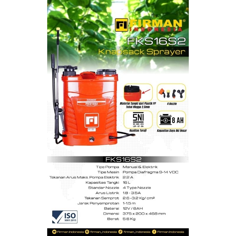 Knapsack Sprayer / Power Sprayer Firman FKS16S2 Tangki Merah