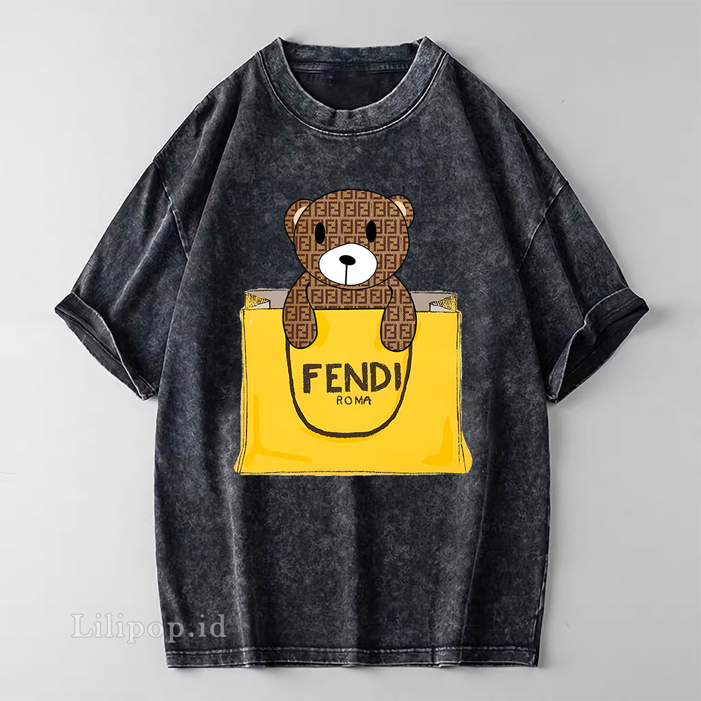 Kaos Baju Wash Tshirt FENDI Wanita Pria Stone wash Baju Distro Basic Lengan Pendek unisex