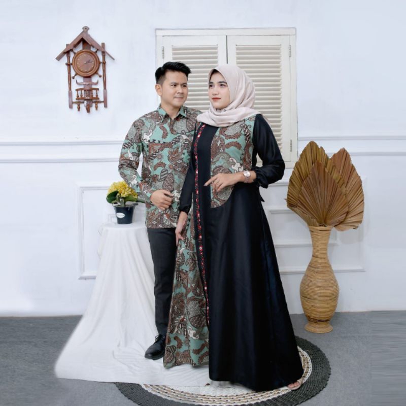 Batik Couple Gamis batik Maura Sania Ruffle ori Ndoro jowi DNT Size All Size dan jumbo zaynbatik