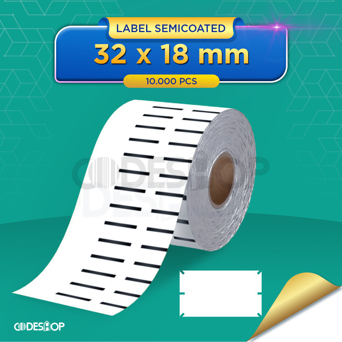 Codeshop Stiker Label Barcode 32 x 18mm Semicoated 3 line isi 10000 pcs