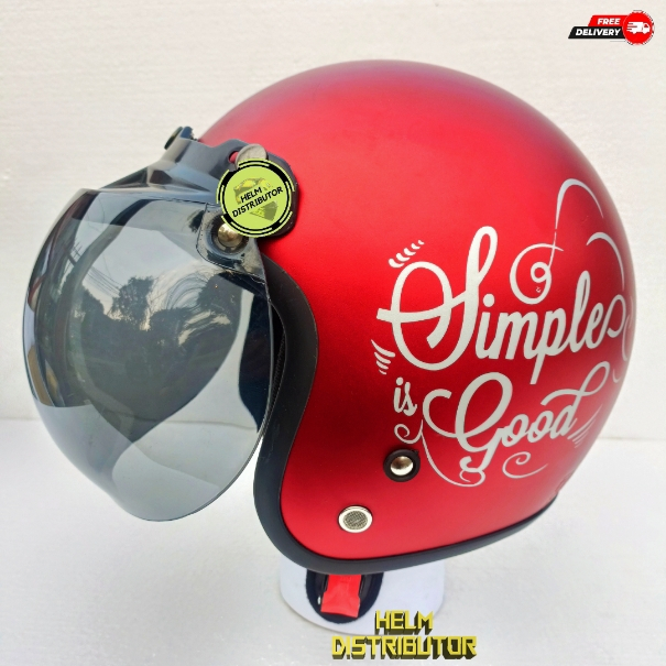 HELM BOGO HELM BOGO RETRO MOTIF SIMPLE GOOD EVERYBODY KACA DATAR UNTUK PRIA DAN WANITA DEWASA COD