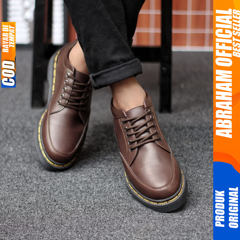 Sepatu Formal Pantofel Pria Docmart Casual Kulit Kerja Hitam Abraham Juhan