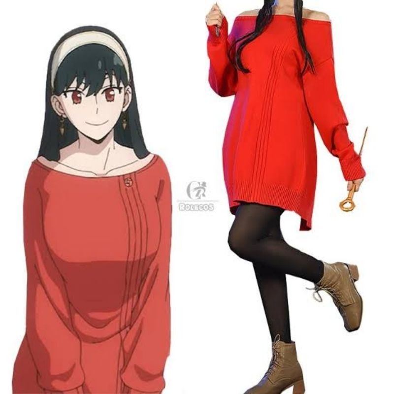 kostum cosplay yor forger spy x family fullset wig panjang red dress daily