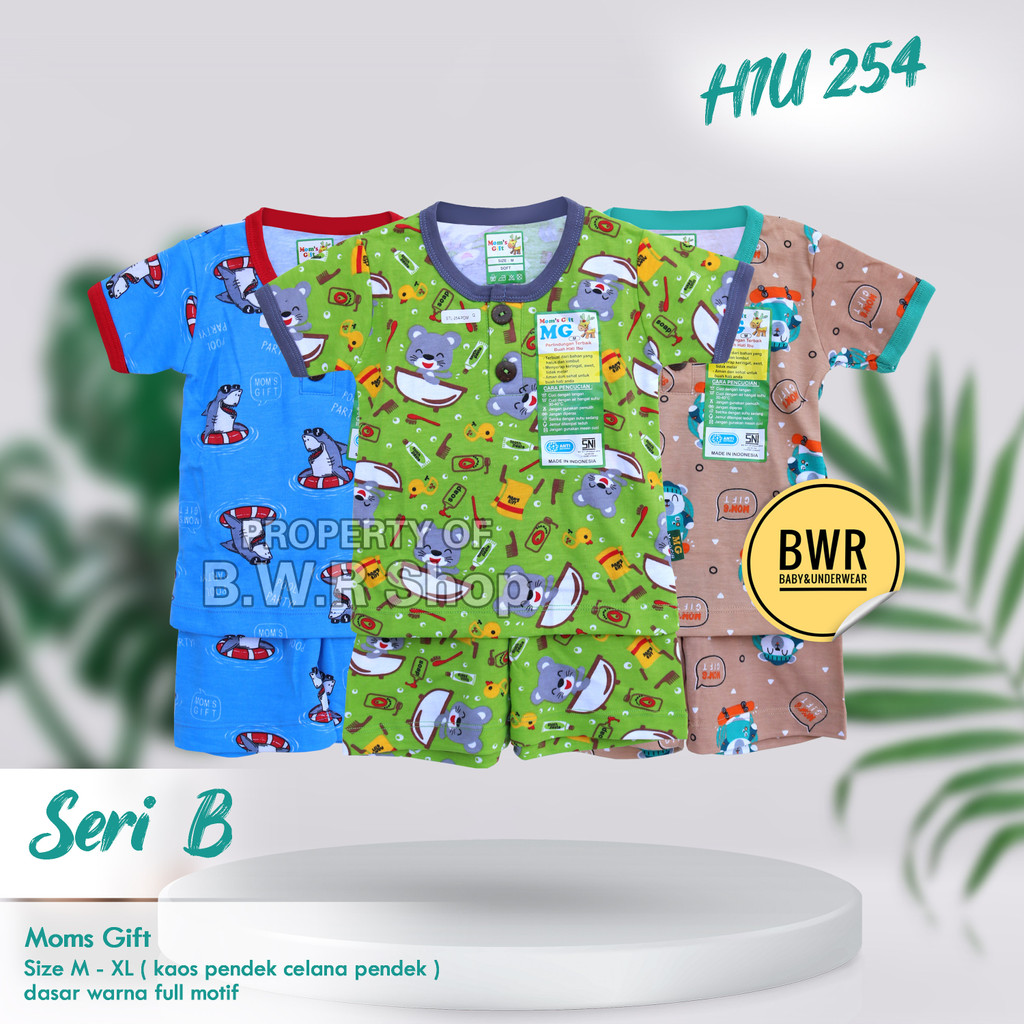 Setelan PENDEK Moms Gift DAYAK Singa HIU Rabbit Series / Baju Bayi Setelan Mom's Gift Terbaru Piyama Anak Unisex Pendek Baju Tidur 09mg | Bwr