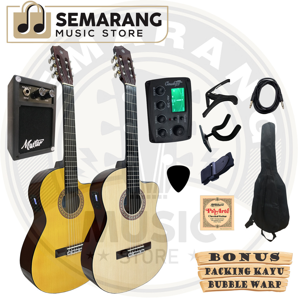 Gitar Klasik Elektrik Cutaway Nylon C315 Tanam Besi Gitar Klasik Elektrik Cutaway Equalizer Tuner Cowboy AW-39