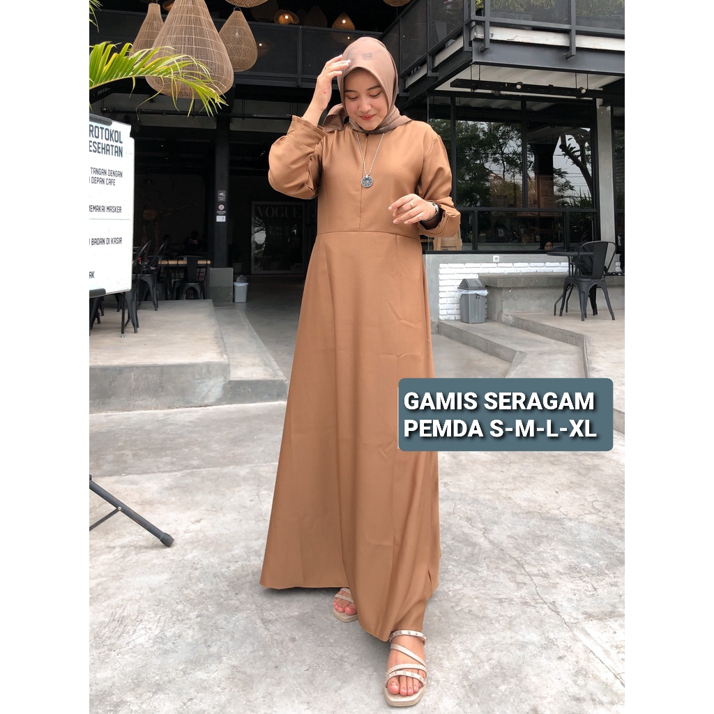 GAMIS PEMDA BAHAN TOYOBO ORI WARNA KHAKY SIZE M-L-XL JUMBO