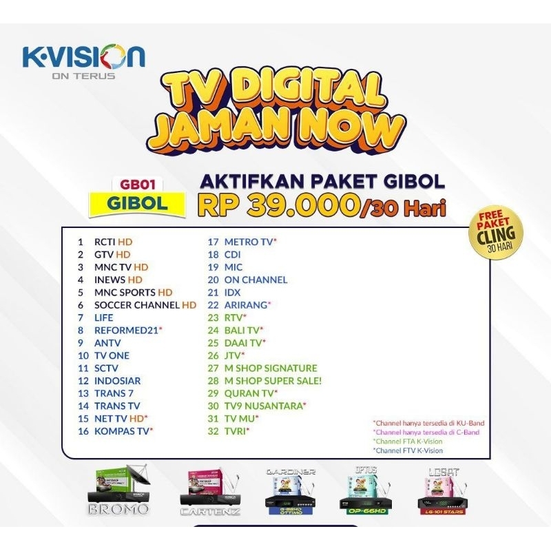 Paket Gibol Kvision Bromo Cartenz Optus Gardiner Lgsat K Vision