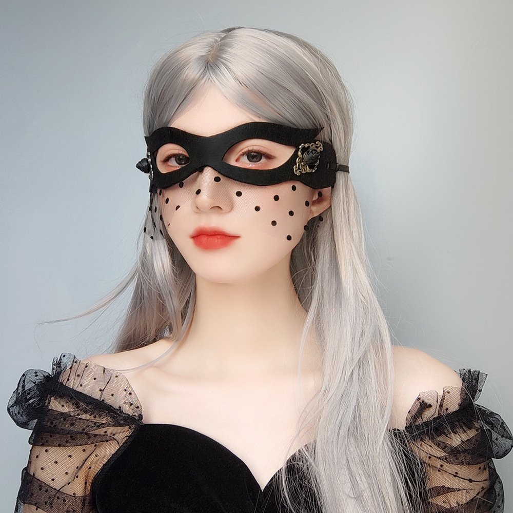 [ GOTH] Cosplay Polka Dot Lace Eye Mask / Masker Mata Polka Dot Renda Cosplay 8035