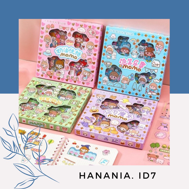 Sticker Waterproof Sticker Momo Dapat Box Isi 100 Lembar Motif Momo Kartun Korea Lucu Anti Air Dekorasi Handbook Scrapbook Sticker