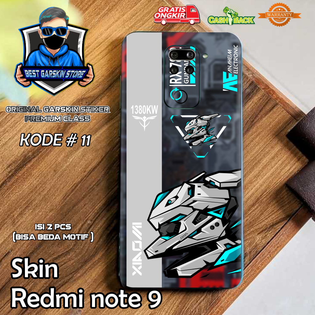 Isi 2 Pcs Garskin Protector Redmi Note 9 Motif 11-15 ( Bisa Request Gambar sendiri)