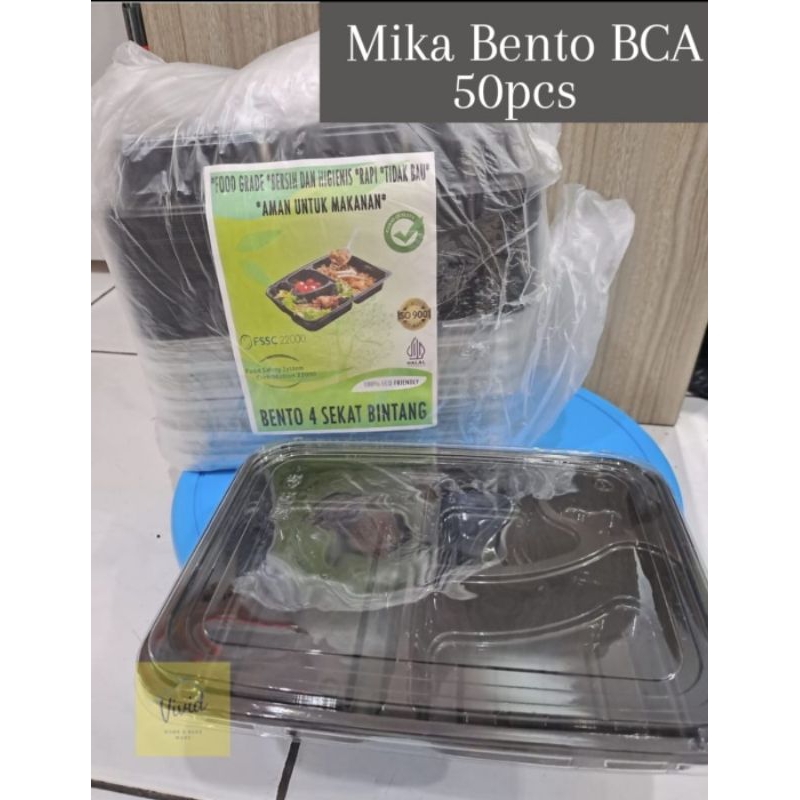 Kotak Mika Bento BCA - Bento 4 sekat Hitam - Tray Nasi - Kotak Bekal Anak - Tempat Nasi Kantor - Kot