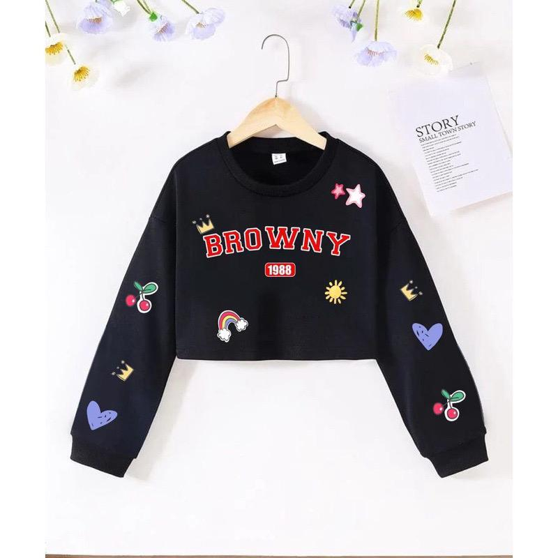 Sweater Crop Browny 1988 Bahan Fleece