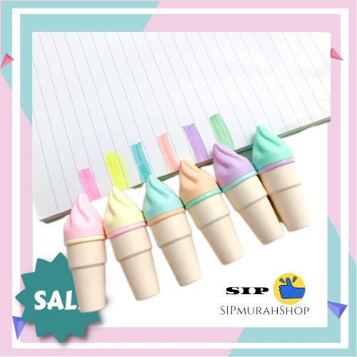 Stabilo Es Krim Cone 1 Set 6 Pcs Free Pouch Highliter Stationery Lucu Unik Kado Viral