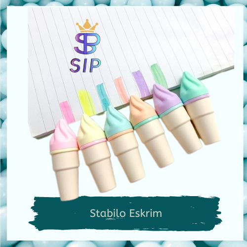 Stabilo eskrim cone 1 Set 6/ Monas Highlighter Penanda Berwarna LUCU IMUT