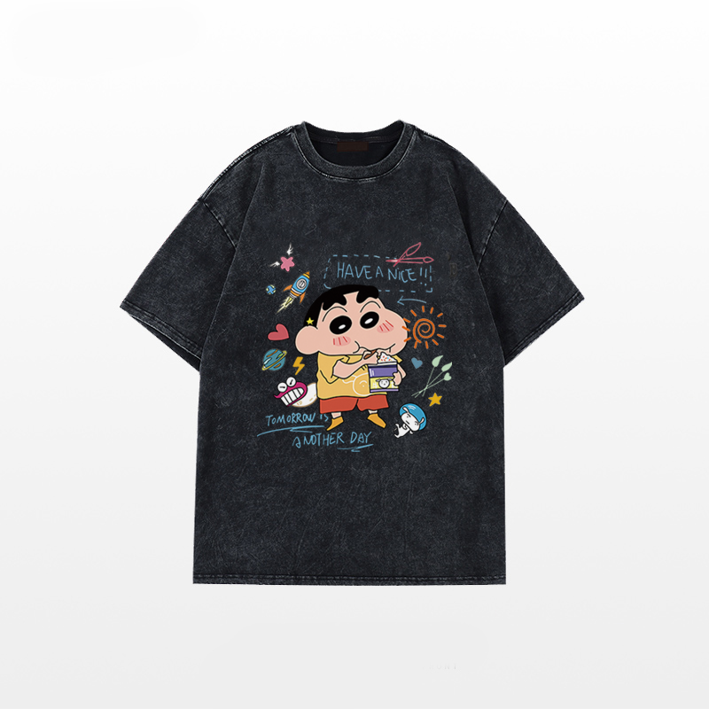 XIAOZHAINV Korean Style Krayon Shin-chan Pattern Washed Printing Kaos Wanita A0118/Atasan Wanita Terbaru