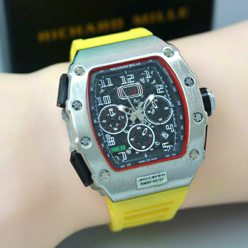Jam Tangan Pria RM Richard Mile Crono Aktif Tali Kuning - Jam Tangan Pria Super Mewah