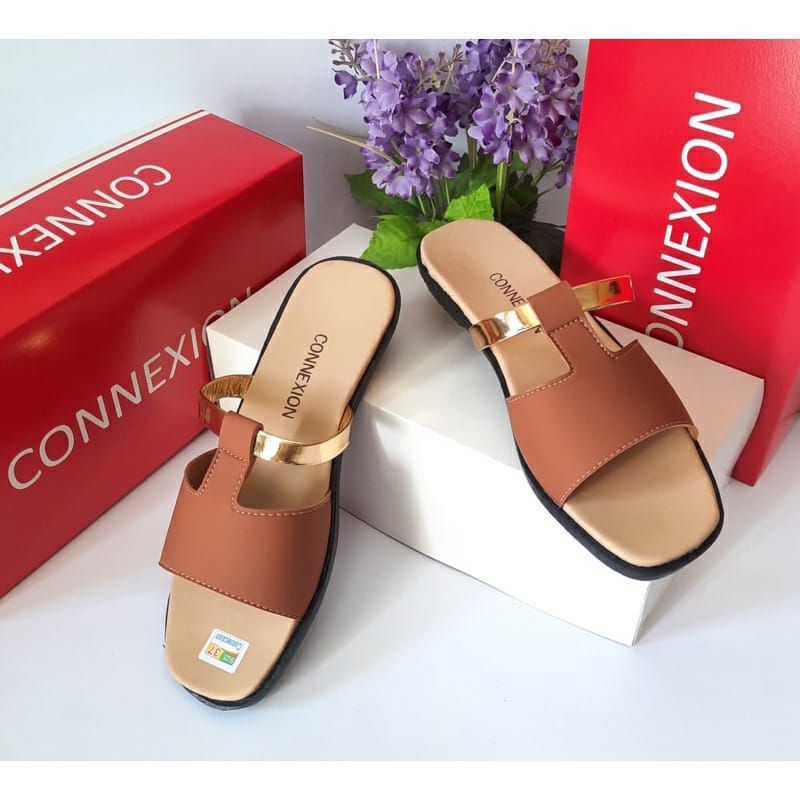 Sandal wanita selop connexion  / sandal kokop slip on terbaru kode SlGold 01