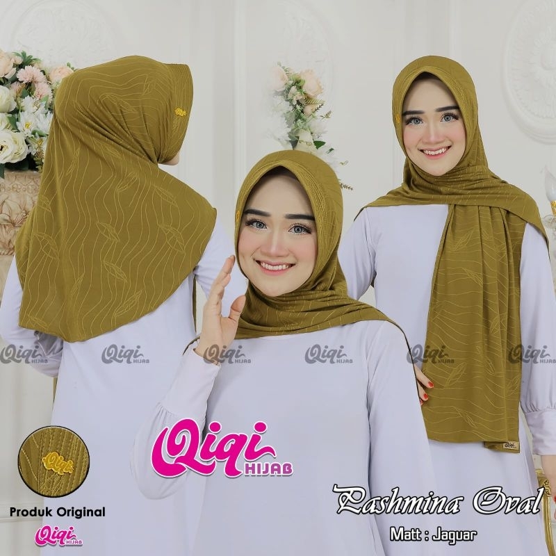 (Qiqi Hijab) PASHMINA OVAL •pashmina instan jaaguuar motif•pashmina instan pet