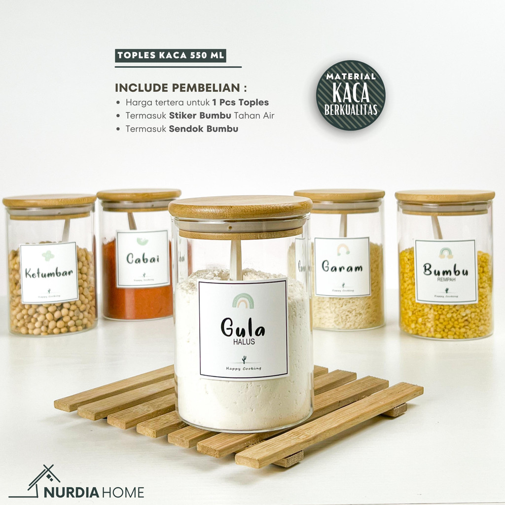 Toples Kaca 550 ml (Tempat Bumbu Kaca / Toples Bumbu Kaca / Botol Bumbu) by Nurdia Home - JG04